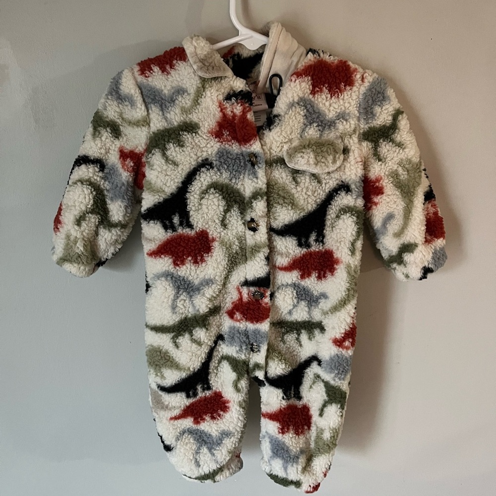 Cozy Dinosaur Print Kids One Piece fleece set with Hat